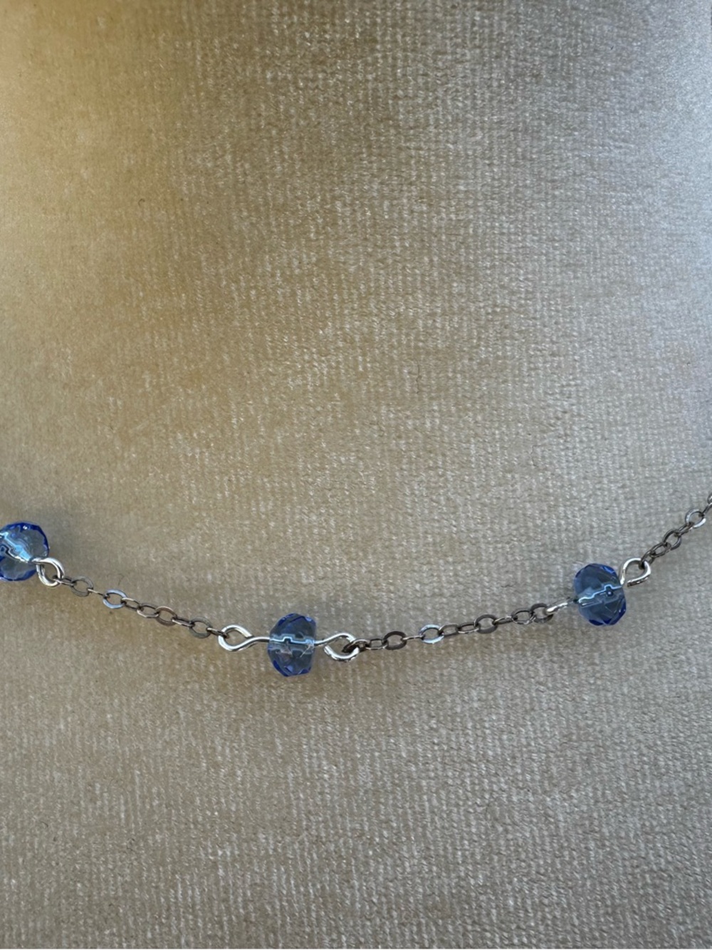 Hand Crafted Blue Faceted Bead Station Necklace with sterling silver chain